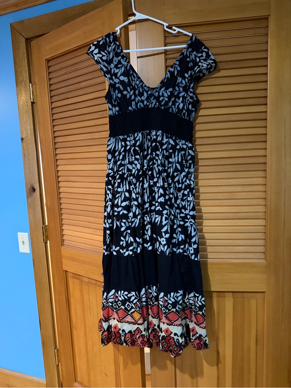 Jane Ashley Black Floral Maxi Dress with Red and Cream Border